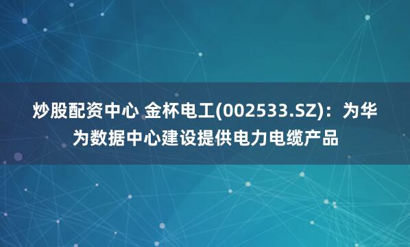 炒股配资中心 金杯电工(002533.SZ)：为华为数据中心建设提供电力电缆产品